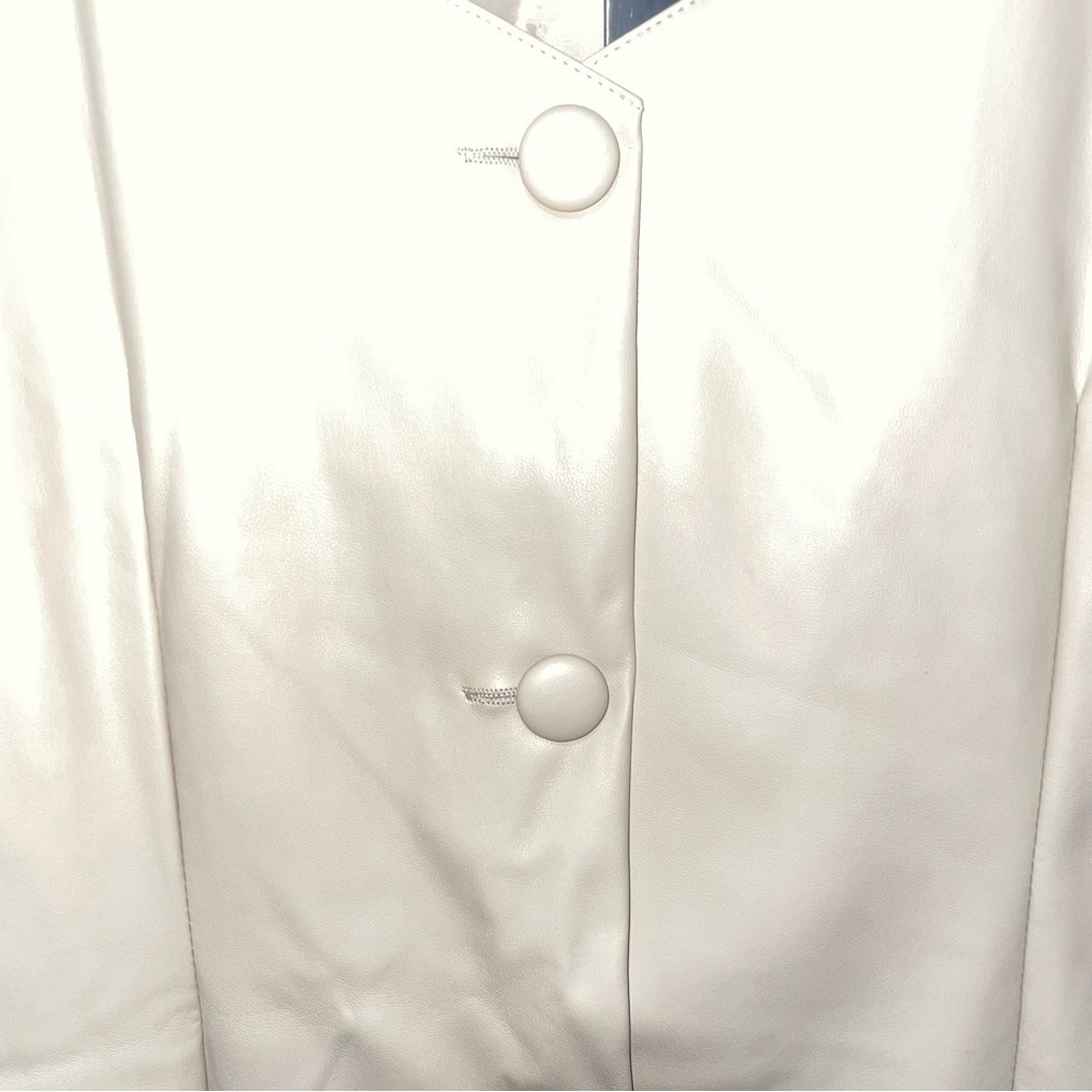 Lulus NWT Aiming to Achieve Beige Vegan Leather Puff Sleeve Mini Dress Medium - Picture 6 of 11